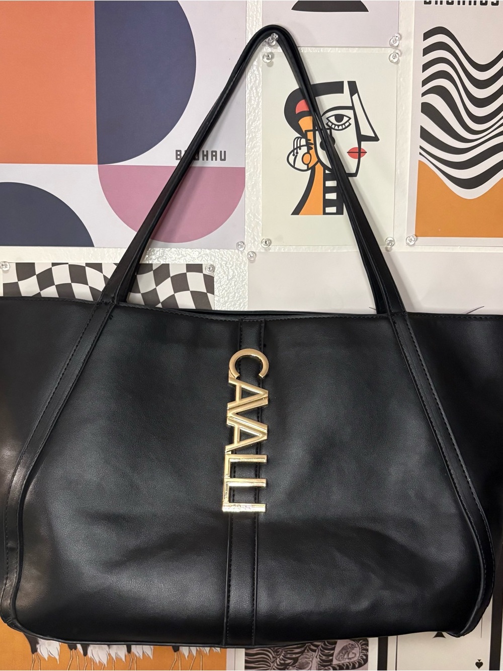Cavalli Class Black Tote Bag Gold Logo